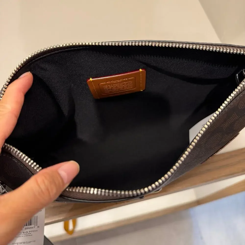 NEW‼️Coach Pouch In Signature Canvas With Patches CFR91 Walnut/Black